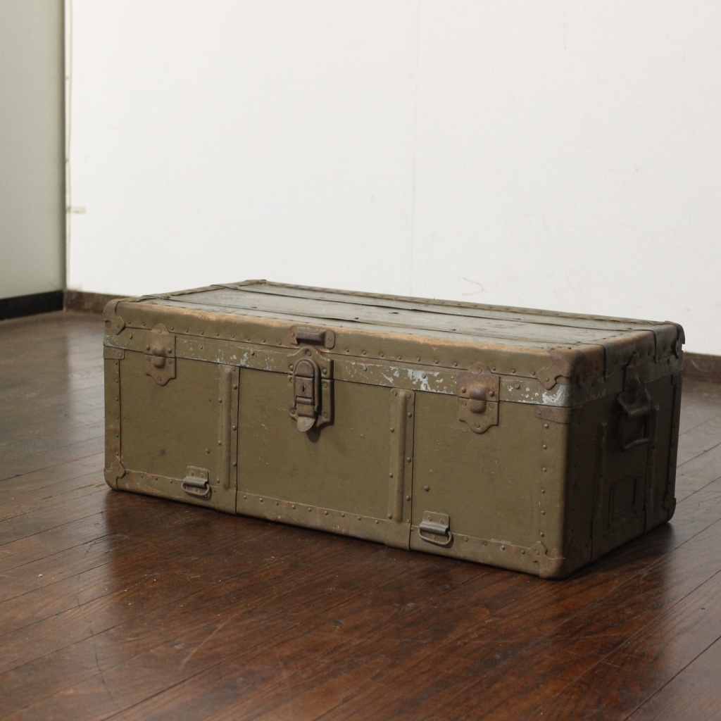 戦前 旧日本軍 鉄飾 革製 トランク ビンテージ 収納箱 ボテ箱