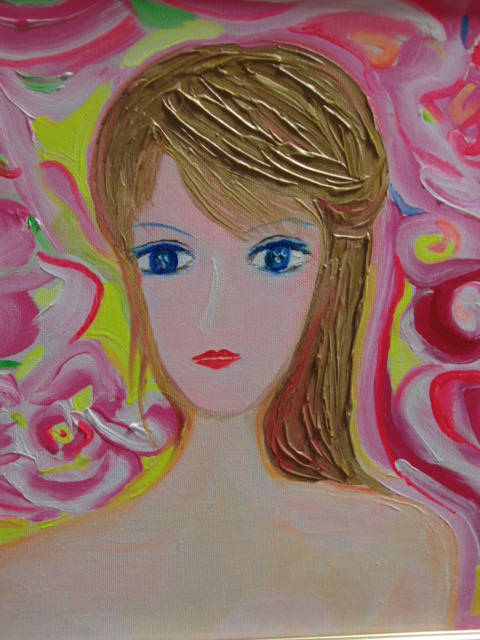 TOMOYUKI・友之、「花と女性」、証明書付、額付、絵画 油絵 油彩画