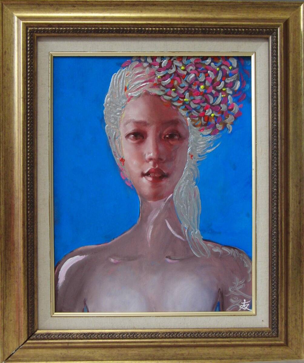 TOMOYUKI・友之、「花と女性」、証明書付、額付、絵画 油絵 油彩画