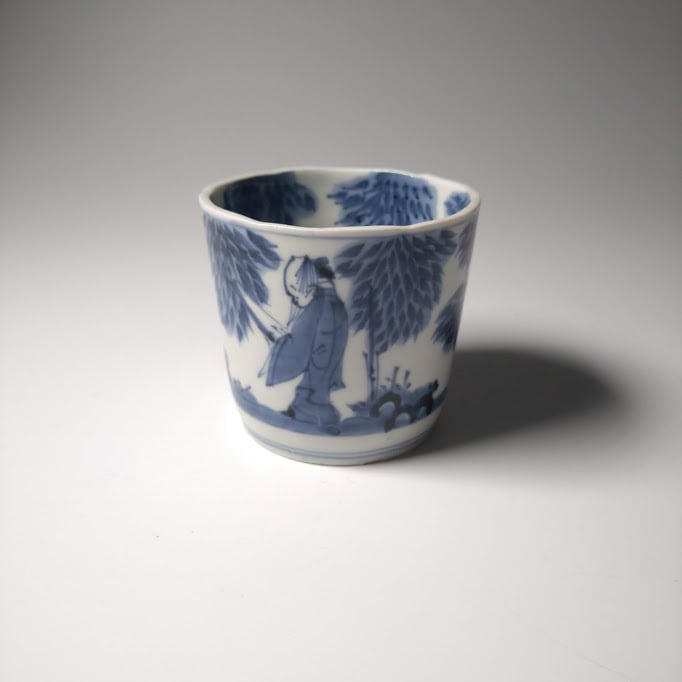 古伊万里 染付 猪口 蕎麦猪口 撫子 江戸時代 骨董 金継ぎ アンティーク