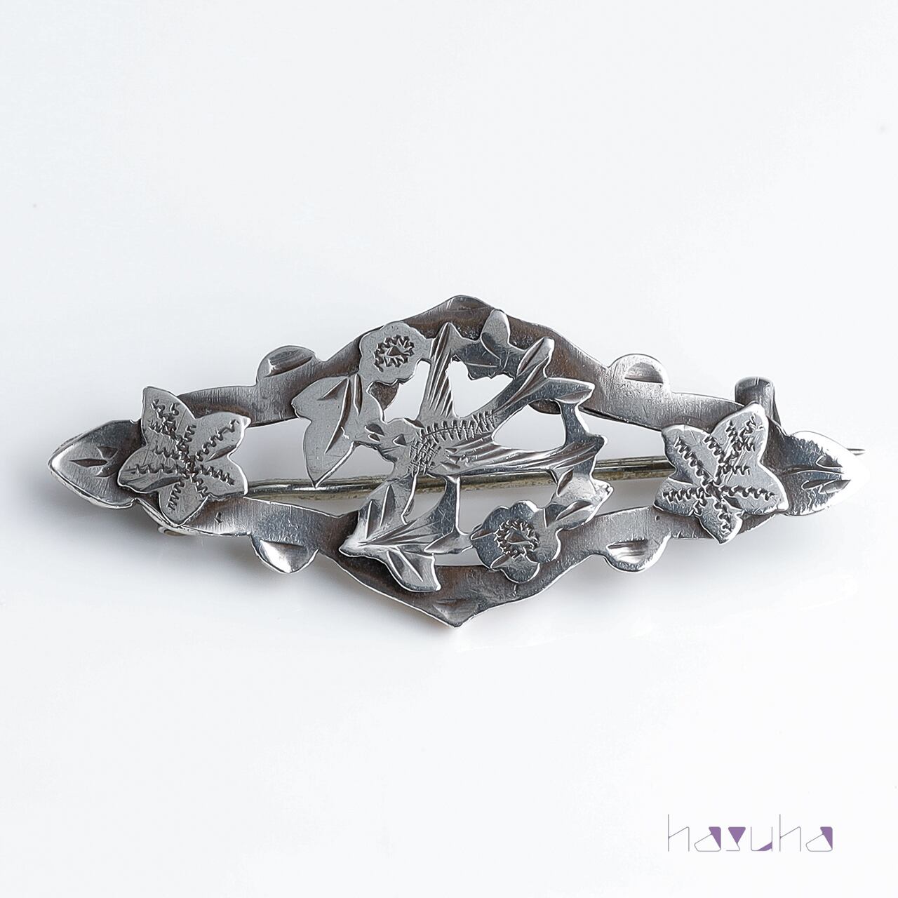 アンティーク 花鳥文 ミズパ シルバーブローチ | ハスハ オールド