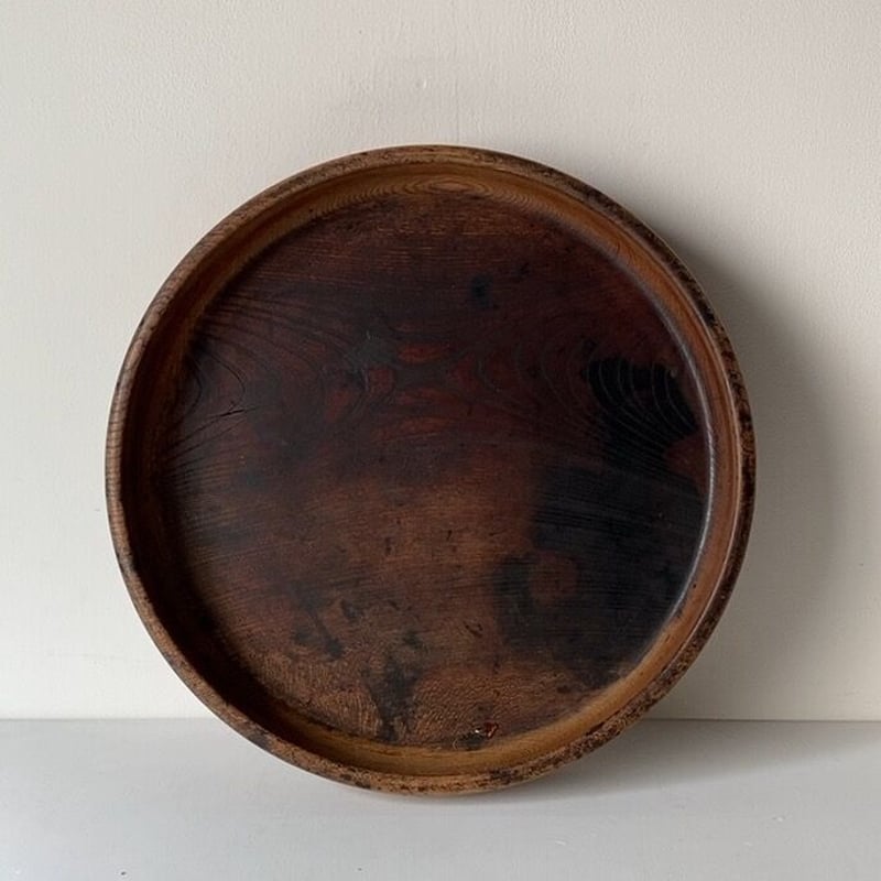 欅 くり抜き 丸盆 木製 無垢材 33.5cm 木のお盆 トレー 木工品 工芸品