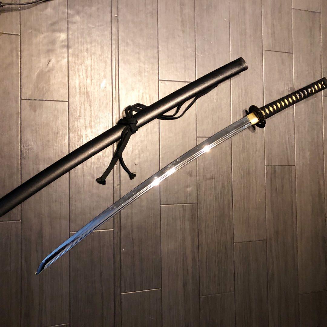 高級模造刀　居合刀　樋入り刀身　黒拵え　亜合金刀身